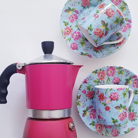 Kitchen 22 Set Of 2 Espresso Floral Cups Saucers Poshmark